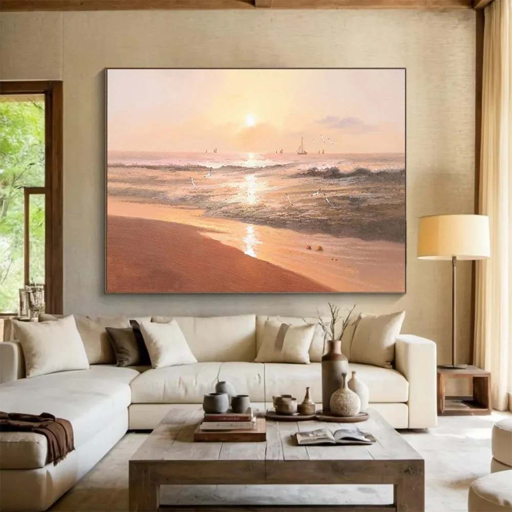 Golden Handmade Original Evening Coastal Abstract Wall Art IA164